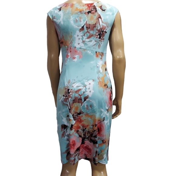 Connected Apparel Floral Print Ruched Wrap Look Midi Dress - Picture 14 of 14
